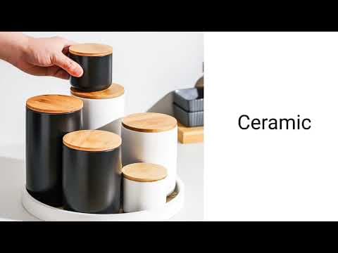 Black white porcelain food sugar jar coffee tea sugar container ceramic storage jar with bamboo lid