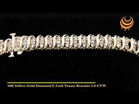 10K Yellow Gold Diamond S-Link Tennis Bracelet 3.0 CTW