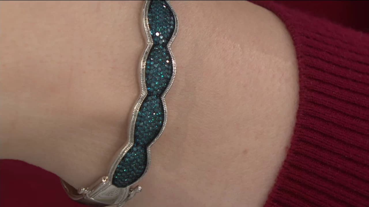 Blue Diamond Pave' Scalloped Bangle, Sterling, by Affinity on QVC
