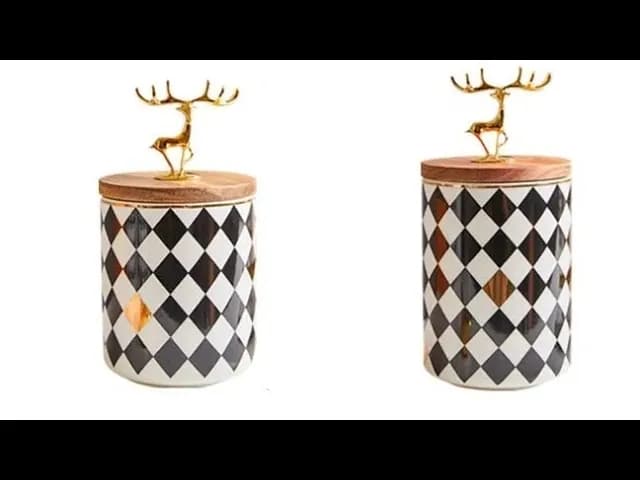 Porcelain storage jar golden deer cover tea canister coffee pot organizer