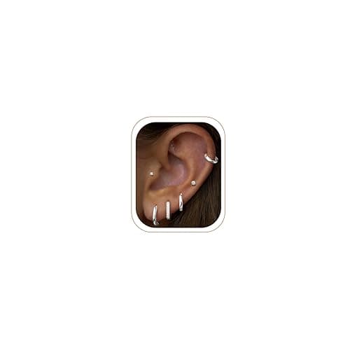 Small Silver Huggie Hoop Stud Earrings Set for Women Stack, Flat Back 316L Hypoallergenic 925 Sterling Silver Plated Cartilage Helix Tragus Earrings for Multiple Piercings, Sleeper Earrings Cute 6 Pairs Jewelry Gifts - image 1 of 8