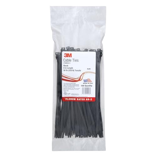 3M Cable Tie, Black, 50 lb Tensile Strength, 8", Black, Bag of 100 Pieces of Standard Nylon Cable Ties - image 1 of 1