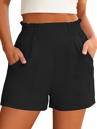 ANRABESS Shorts for Women Summer Casual High Waisted Wide Leg Black | Beach Vacation Shorts with Pockets, Lounge Lightweight Dressy Clothing, Comfy Cute Trendy Daily Wear - image 1 of 6