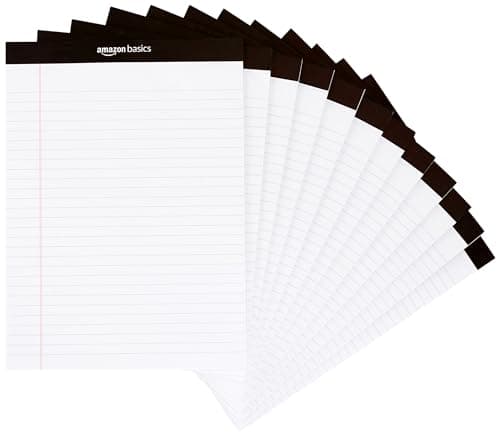 Amazon Basics Wide Ruled 8.5 x 11.75-Inch 50 Sheet Perforated Lined Writing Note Pads, 12-Pack, White - image 1 of 1