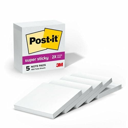 Post-it Super Sticky Notes, 5 Sticky Note Pads, 3 x 3 in., School Supplies, Office Products, for Vertical Surfaces, Monitors, Walls and Windows, First Snow White - image 1 of 1