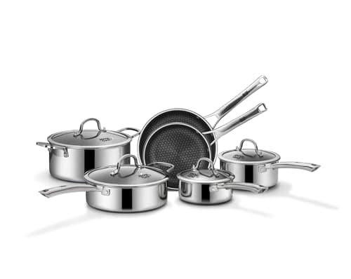 SNOWCLAD Pots and Pans Set Non Stick | Stainless Steel Kitchen Cookware | 10 Pcs | PFOA Free | Hybrid | Induction Compatible | Frying Skillet, Saucepans, Saute Pan & Stock Pot - image 1 of 9