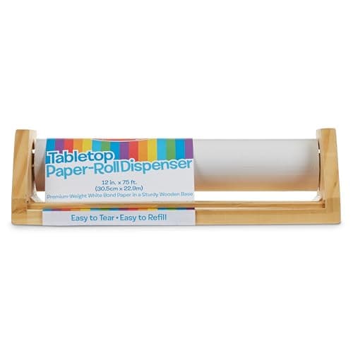 Melissa & Doug Wooden Tabletop Paper Roll Dispenser With White Bond Paper (12 inches x 75 feet) Drawing For Kids Art, Craft Roll For Kids - image 1 of 1