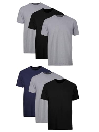 Hanes Mens Cotton, Moisture-wicking Crew Tee Undershirts, Multi-packs, Black/Grey/Blue Assorted - 6 Pack, Medium US - image 1 of 8