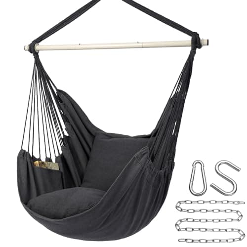 Y- STOP Hammock Chair Hanging Rope Swing Chair, Max 500 Lbs, 2 Seat Cushions Included, Removable Steel Spreader Bar with Anti-Slip Rings, Hardware kit-for Indoor Outdoor(Dark Grey) - image 1 of 6