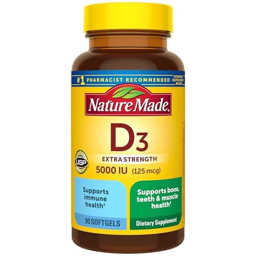 Nature Made Vitamin D3 5000 IU (125 mcg) Softgels, Extra Strength Vitamin D Supplement for Bone and Immune Health Support, 90 Softgels, 90 Day Supply - image 1 of 1