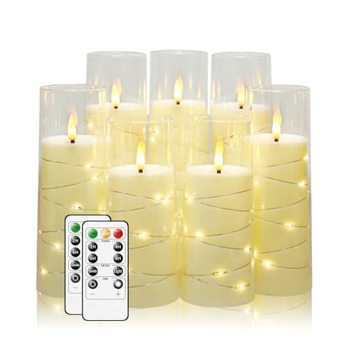 Flameless Candles,with Embedded Star String, Battery Operated Candles Flickering LED Pillar Candles with Remote Control and Timer, Home Decoration Add a Warm and Romantic Atmosphere,Set of 7 (Ivory) - image 1 of 6