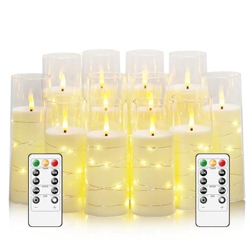 Sasigeiaa Flameless Candles with Embedded Star String - Battery Operated LED Candles, with Remote,12 Ivory Flickering Candles for Christmas, Weddings, Home Decor & Party,(D 2.3"×H 5" 6" 7") - image 1 of 6