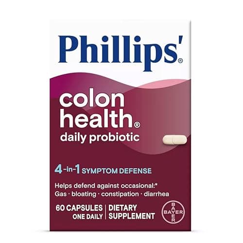 Phillips' Colon Health Daily Probiotic Capsules, 4-in-1 Symptom Defense to help defend against Occasional Gas, Bloating, Constipation, and Diarrhea, Daily Supplement, 60 Count - image 1 of 1