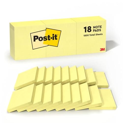 Post-it Notes, 3 in x 3 in, 18 Sticky Notes Pads, 100 Sheets per Pad, The Iconic Canary Yellow Note, New Year Organization or Second Semester School Supplies - image 1 of 1
