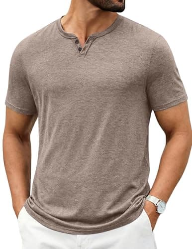 COOFANDY Men's Soft T Shirts Short Sleeve Burnout Notch Neck Tee Shirt Casual Stylish Summer Wear Khaki - image 1 of 6
