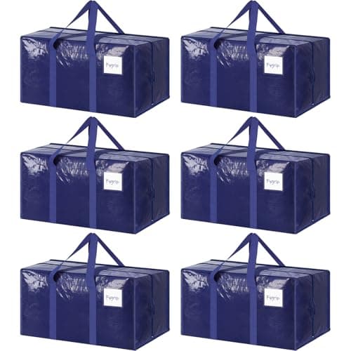 6 Pack Extra Heavy Duty Large Moving Bags with Strong Zipper & Comfortable Handles, Sturdy & Durable Clothes Storage Bags Totes Bins, Blue Packing Moving Boxes for College Supplies, Dark Blue - image 1 of 1