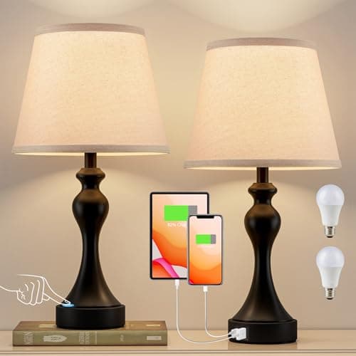 Touch Lamps for Nightstand, 3 Way Dimmable Bedside Lamps with USB C+A Ports - image 1 of 9