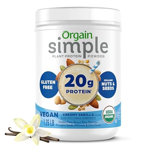 Orgain Organic Simple Vegan Protein Powder, Vanilla - 20g Plant Based Protein, Made with less Ingredients, No Artificial Sweeteners, Gluten Free, No Dairy or Lactose, 1.25 lb (Packaging May Vary) - image 1 of 1
