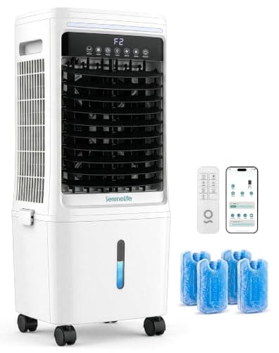 SereneLife Tower Fan, Smart Stand Up Bladeless Tower Fan with WiFi and Remote Control, 1700 CFM High Velocity Output, 25 Liter Detachable Water Tank, Boosted AC Flow with 4 Ice Packs Included - image 1 of 8