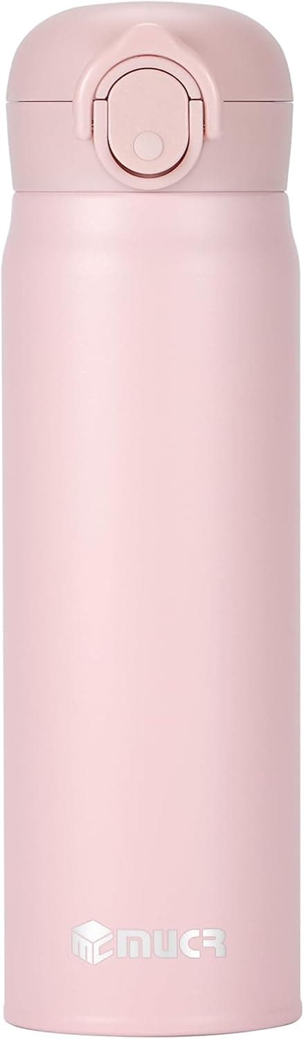 17 oz / 500 ml Insulated Water Bottle, Stainless Steel Thermo Coffee Travel Mug, Thermal Cup with Snap Flip Lid, BPA Free for Hot and Cold Drinking, Pink