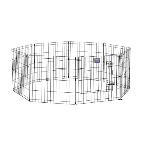 MidWest Homes for Pets Folding Metal Puppy / Dog Exercise Pen, Indoor/Outdoor Playpen with Secure Door, Provides 16 Sq Feet of Play Space, 24-Inches Tall, Black E-Coated - image 1 of 1