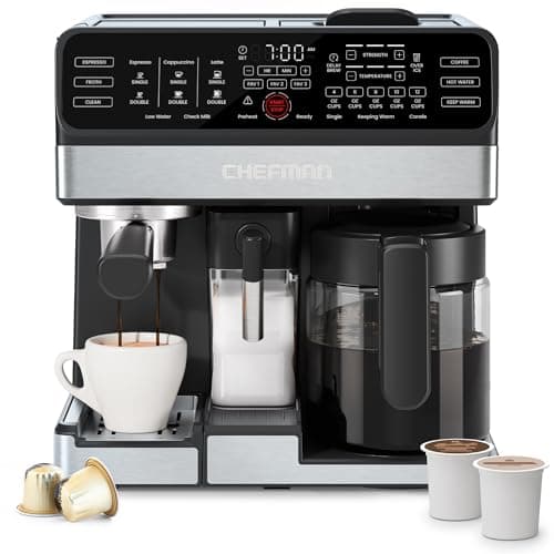 Chefman Coffee Maker Espresso Machine Combo, 8-in-1 Coffee Station with Automatic Milk Frother for Lattes, Cappuccinos, Macchiatos, 20-Bar Pump, 12-Cup Carafe & 3L Water Tank - Black - image 1 of 9