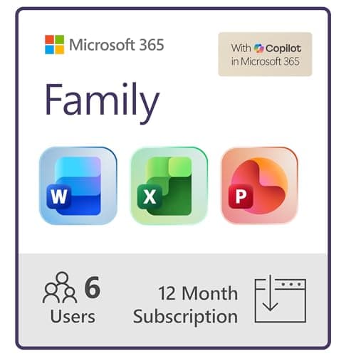 Microsoft 365 Family | 12-Month Subscription | Up to 6 People | Premium Office Apps: Word, Excel, PowerPoint and more | 1TB Cloud Storage | Windows Laptop or MacBook Instant Download | Activation Required - image 1 of 1