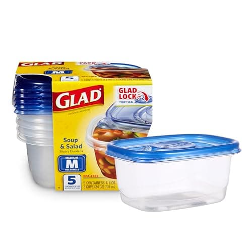 Glad GladWare Medium Rectangle Food Storage Containers with Lids, Airtight Leak-Resistant Plastic Containers for Soup Salad Meal Prep, Microwave Dishwasher Freezer Safe, 24 Oz, 5 Count - image 1 of 1