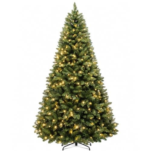 Hykolity 7 ft Prelit Artificial Christmas Tree with 300 Warm White LEDs | 1,213 Branches Tips, Hinged Design and Sturdy Metal Stand - image 1 of 8