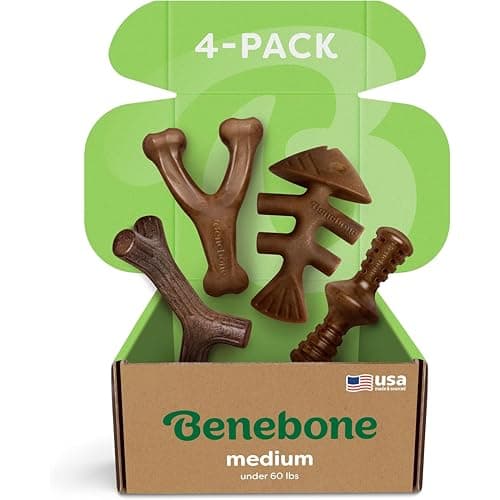 Benebone Medium 4-Pack Dog Toys for Aggressive Chewers – Durable Dog Bones, Made in USA – Dog Toys for Medium Dogs Under 60 lbs - image 1 of 1