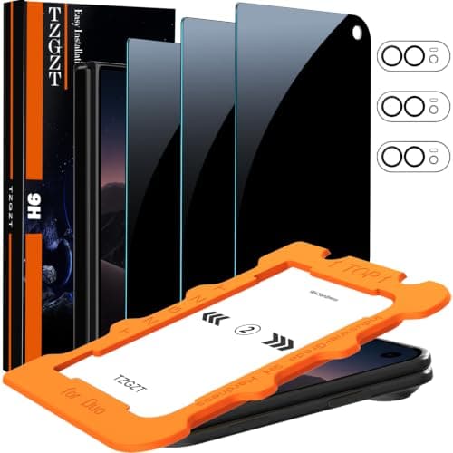 TZGZT 3 Pack Privacy Screen Protectors for iPhone Duo, Tempered Glass | Industrial‑Grade 9H Hardness, Case Friendly, with Camera Lens Protectors, Bubble Free Easy Installation - image 1 of 8