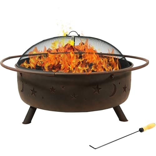Sunnydaze Cosmic 42-Inch Large Outdoor Fire Pit - Wood-Burning Fire Pit with Round Spark Screen, Poker, and Built-in Grate - image 1 of 1