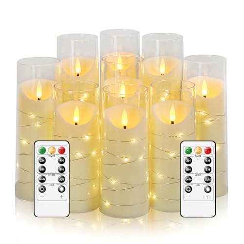 Eebuss Flameless Candles with Embedded Star String, Battery Operated LED Pillar Candles with Timer and Remote Control,Home Decorating for Ambiance, Set of 9 (Ivory) - image 1 of 6