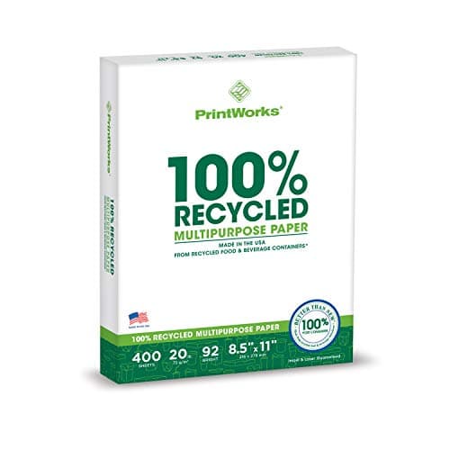 PrintWorks 100% Recycled Printer Paper 8.5" x 11" White - 20 lb Copy & Multipurpose Computer Paper - 1 Pack, 400 Sheets - Made in the USA - 92 Bright - Printer & Copier Compatible (00018) - image 1 of 1