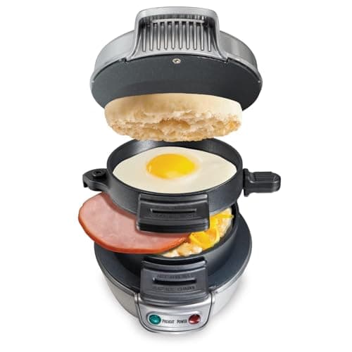 Hamilton Beach Breakfast Sandwich Maker with Egg Cooker Ring, Customize Ingredients, Perfect for English Muffins, Croissants, Mini Waffles, Perfect White Elephant Gifts, Silver (25475) - image 1 of 1