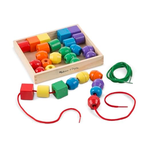 Melissa & Doug Primary Lacing Beads – 30 Wooden Beads for Crafts & 2 Laces in Toy Storage Box, Small Beads for Kids Arts and Crafts Kits, Preschool Learning Toys for Girls & Boys Ages 3+ - image 1 of 1