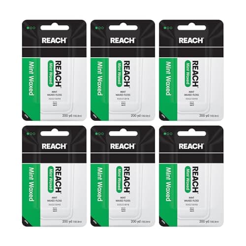 REACH Waxed Dental Floss, Mint, Plaque Remover for Teeth, Shred Resistant, Floss Slides Smoothly, Easy to Use, Waxed, Deep Cleaning Teeth, Oral Care, PFAS Free, for Adults & Kids, 6 Pack, 200 yd - image 1 of 8
