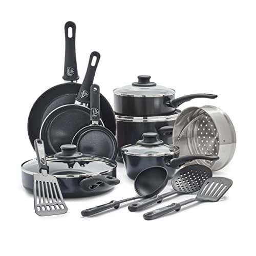GreenLife 16 Piece Ceramic Nonstick Pots & Pans Cookware Set, Black | PFAS-Free Nonstick Coating, Stockpot, Frying Pans, Saucepans, Sauté Pan, Stay-Cool Handles, Dishwasher & Oven Safe up to 350F - image 1 of 12