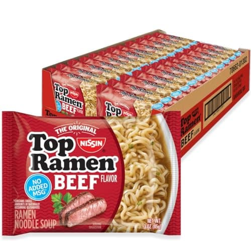 Nissin Top Ramen Noodle Soup, Beef, 3 Ounce (Pack of 24) | Quick, convenient meal ready in minutes with just hot water. - image 1 of 6