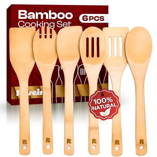 Riveira Bamboo Cooking Spoons 6-Piece – Wooden Cooking Utensils Set with Wooden Spoons for Cooking & Spatulas Wooden Utensil Sets – Premium Kitchen Utensils Set – Durable First Apartment Essentials - image 1 of 1