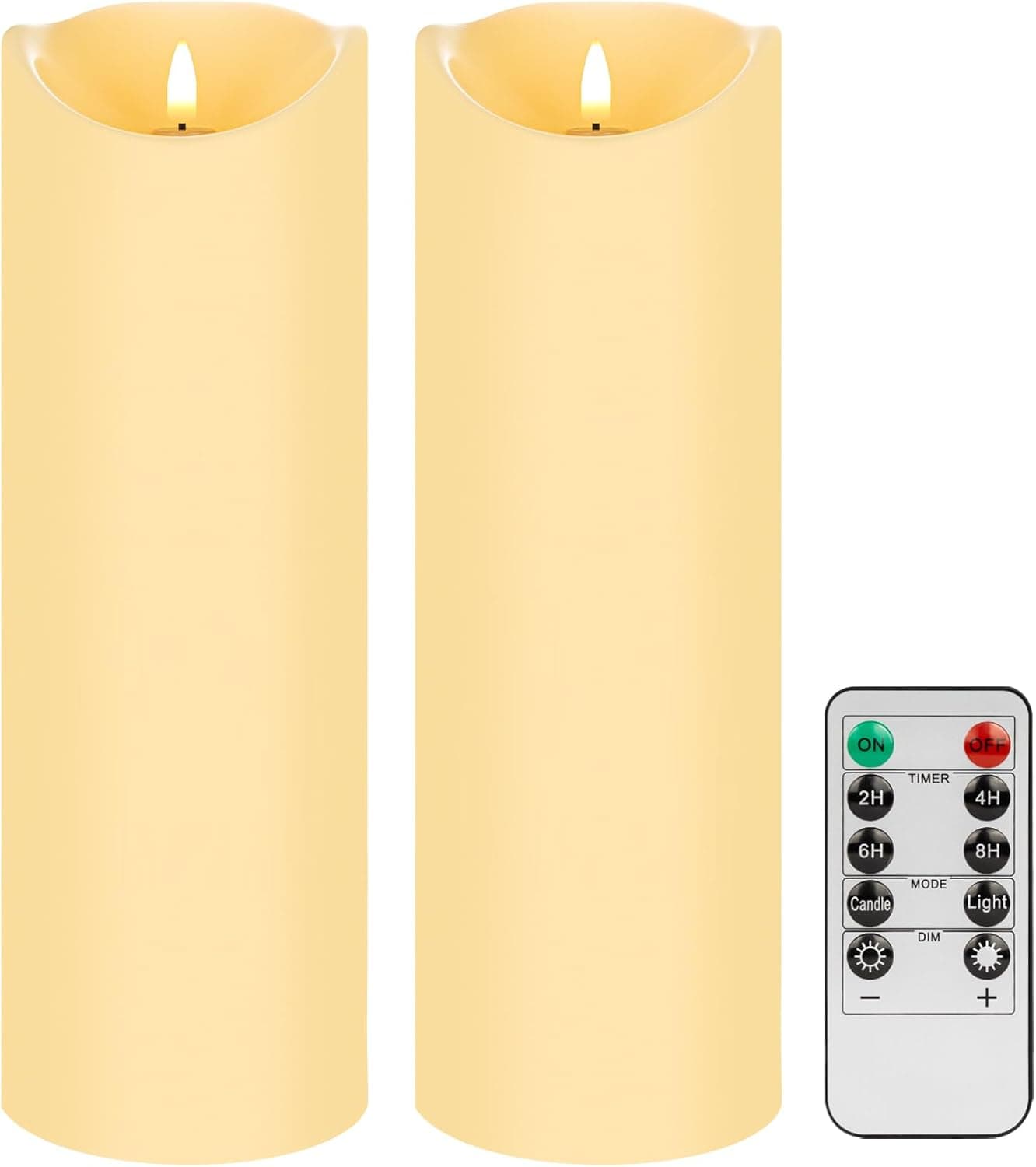 Mingfuxin Outdoor Flameless Candles with Remote, 12" X 4" Waterproof LED Pillar Candles Battery Operated for Lartern Porch, Set of 2