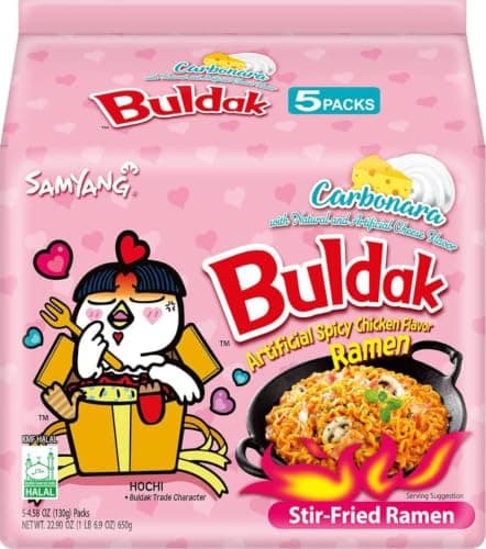Samyang Buldak Spicy Ramen, Hot Chicken Ramen, Korean Stir-Fried Instant Noodle, Carbonara, 1 Bag with 5 Pack - image 1 of 4