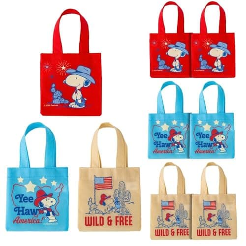 Fun Express 6" x 6" Mini Patriotic Peanuts Snoopy Yee-Haw America Nonwoven Tote Bags – 6 Pc. - image 1 of 1