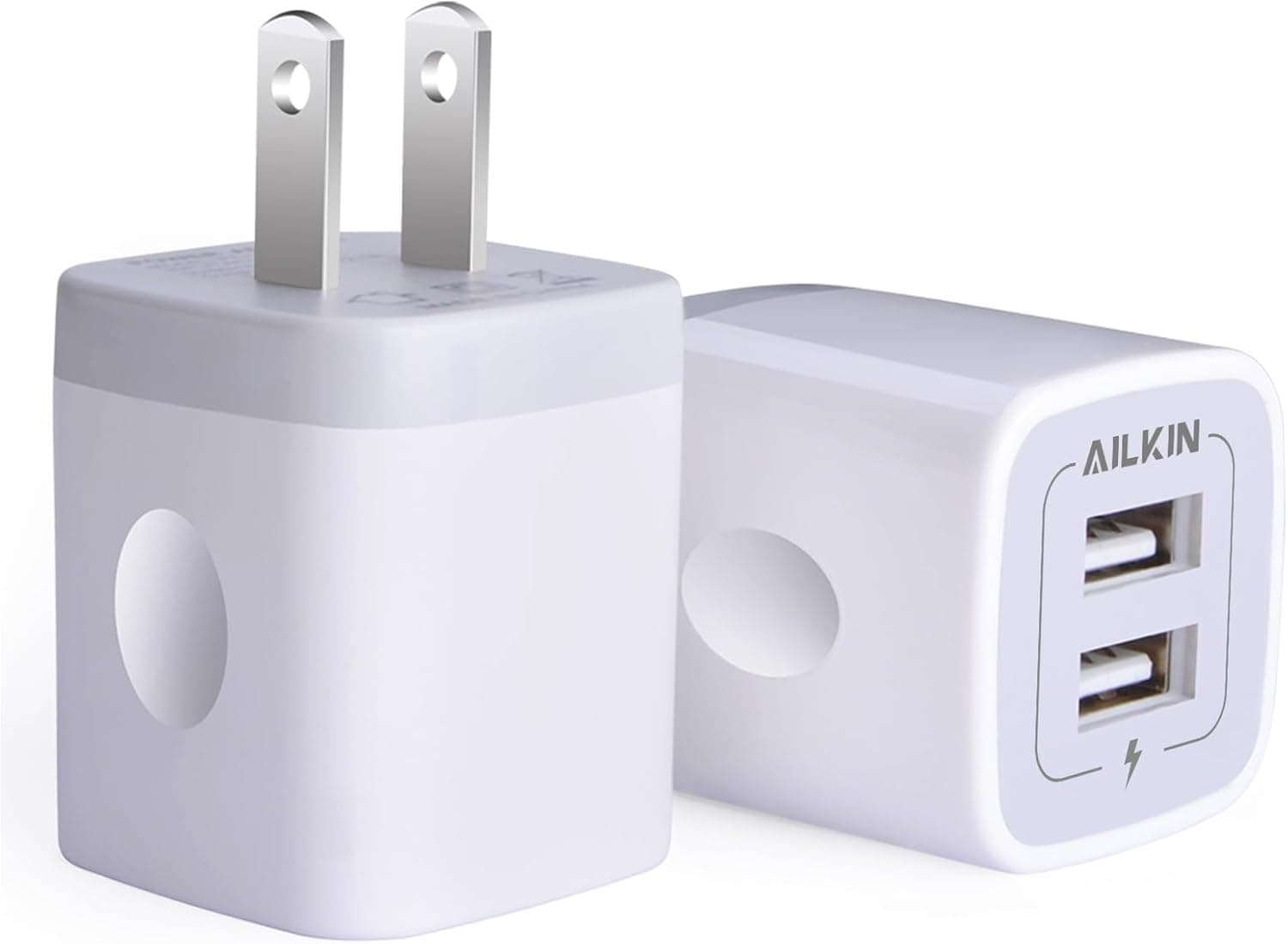 USB Wall Charger, Charger Adapter, AILKIN 2-Pack 2.1A Dual Port Quick Plug Cube for iPhone 15 14 13 12 11 Pro Max 10 SE X XS Plus Samsung Galaxy S23 S22 S21 Power Block Fast Charging Box Brick - image 1 of 1