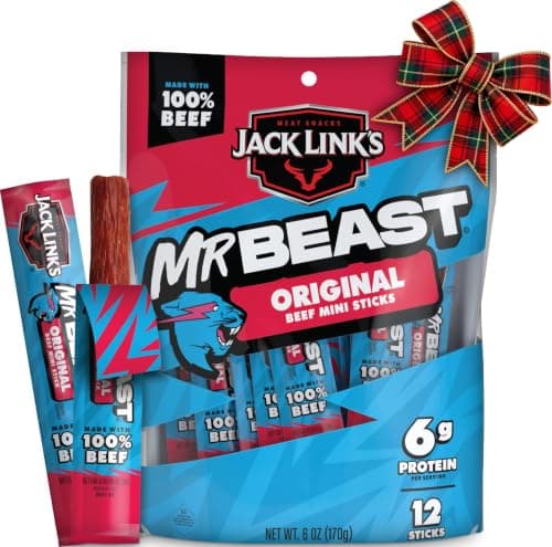 Jack Link's MrBeast Original Mini Beef Jerky Sticks - (12 Pack) 0.5 oz | 6g Protein per Serving - 100% Real Beef - Individually Wrapped Protein Snacks - Jerky Gift Basket Filler - Stocking Stuffers - image 1 of 8