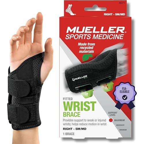MUELLER Sports Medicine Green Fitted Wrist Brace for Men and Women, Wrist Pain Relief Support, Ideal for Carpal Tunnel, Tendonitis, Arthritis, Right Hand, Black, Small/Medium - image 1 of 1