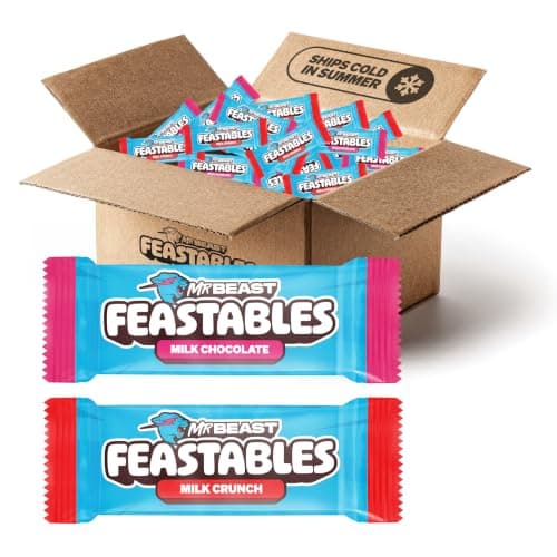 MrBeast Feastables Milk Chocolate & Milk Crunch Variety 2lb Box, Bite Size | 73-76 pieces, Neighborhood Trick or Treat Halloween candy, Bulk pack, Fairtrade cocoa, No Additives, Party snacks, Ships cold - image 1 of 10