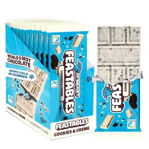 MrBeast Feastables Cookies & Creme Chocolate Bar, King Size, 10 Count | Fairtrade cocoa candy bars, Ships cold, Better ingredients, No additives, Sharable, Snacks, Desserts, Gifts, Halloween - image 1 of 7