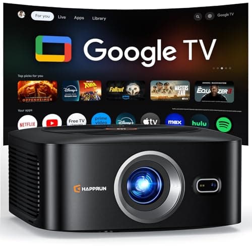 1500 ANSI Official Licensed Google TV Smart Projector, HAPPRUN 4K Full HD Home Theater with Auto Focus, Dolby Sound, Wi-Fi Bluetooth, Built-in Apps, Compatible with Phone & PC, Indoor & Outdoor Use - image 1 of 1