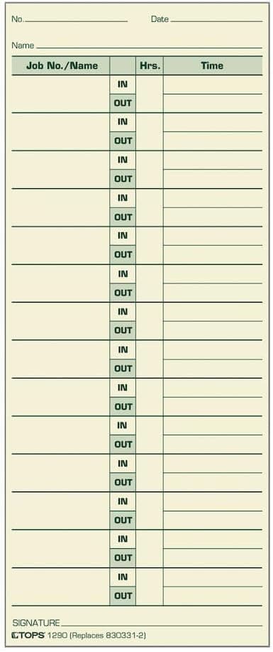 TOPS Job Cards, 2-Sided, 3-1/2" x 8-1/2", Manila, Green Print Front/Back, 500-Count (1290) - image 1 of 1